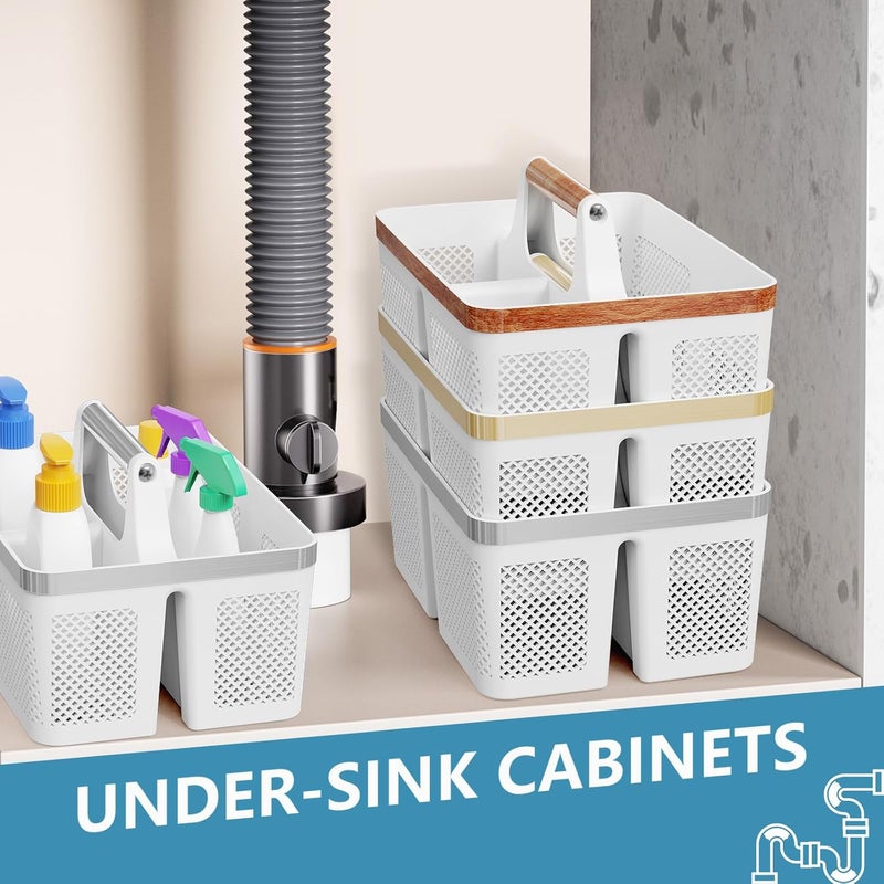 BYUNER 2Pack Shower Caddy Dorm: Portable Bathroom Caddy Organizer with Handle and Holes, Plastic Cleaning Caddy, Hard Shower Basket Storage Tote for Toiletry, College Dorm Room Essentials White/Silver - Image 5